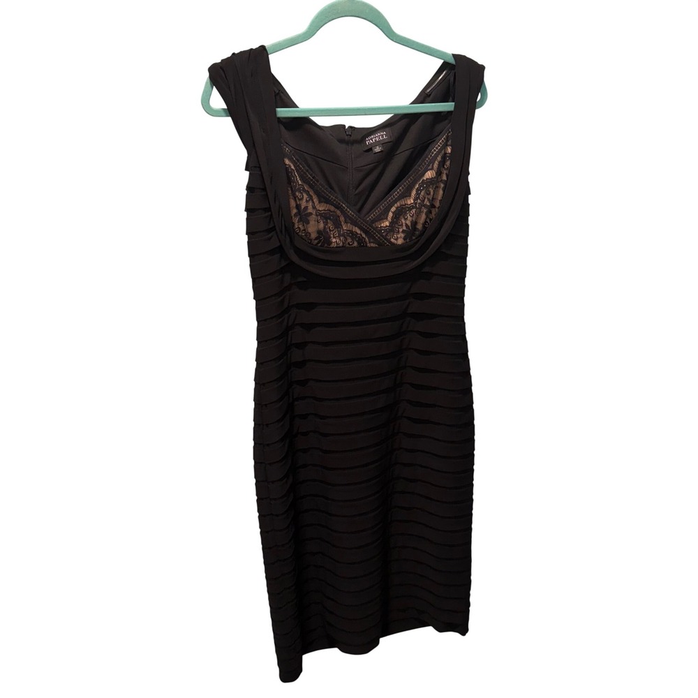 Adrianna Papell Cocktail Dress‎ Black 12 Tiered Lace Sheath
